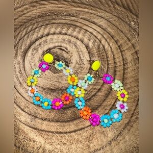 Colorful Beaded Flower Earrings - Neon Multicolor